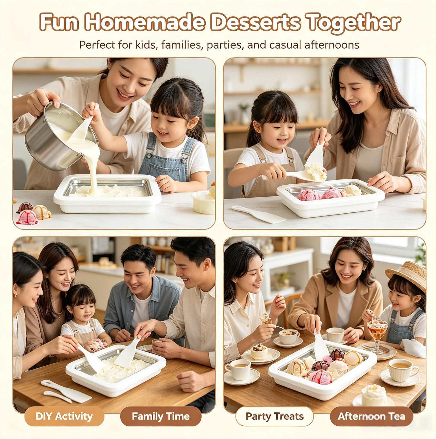 Instant Ice Cream Maker,Rolled Ice Cream Maker, Soft Serve Ice Cream Maker,Perfect for Frozen Yogurt, and More! Food Grade Stainless Steel Ice Cream Roll Machine for Home Us (White)