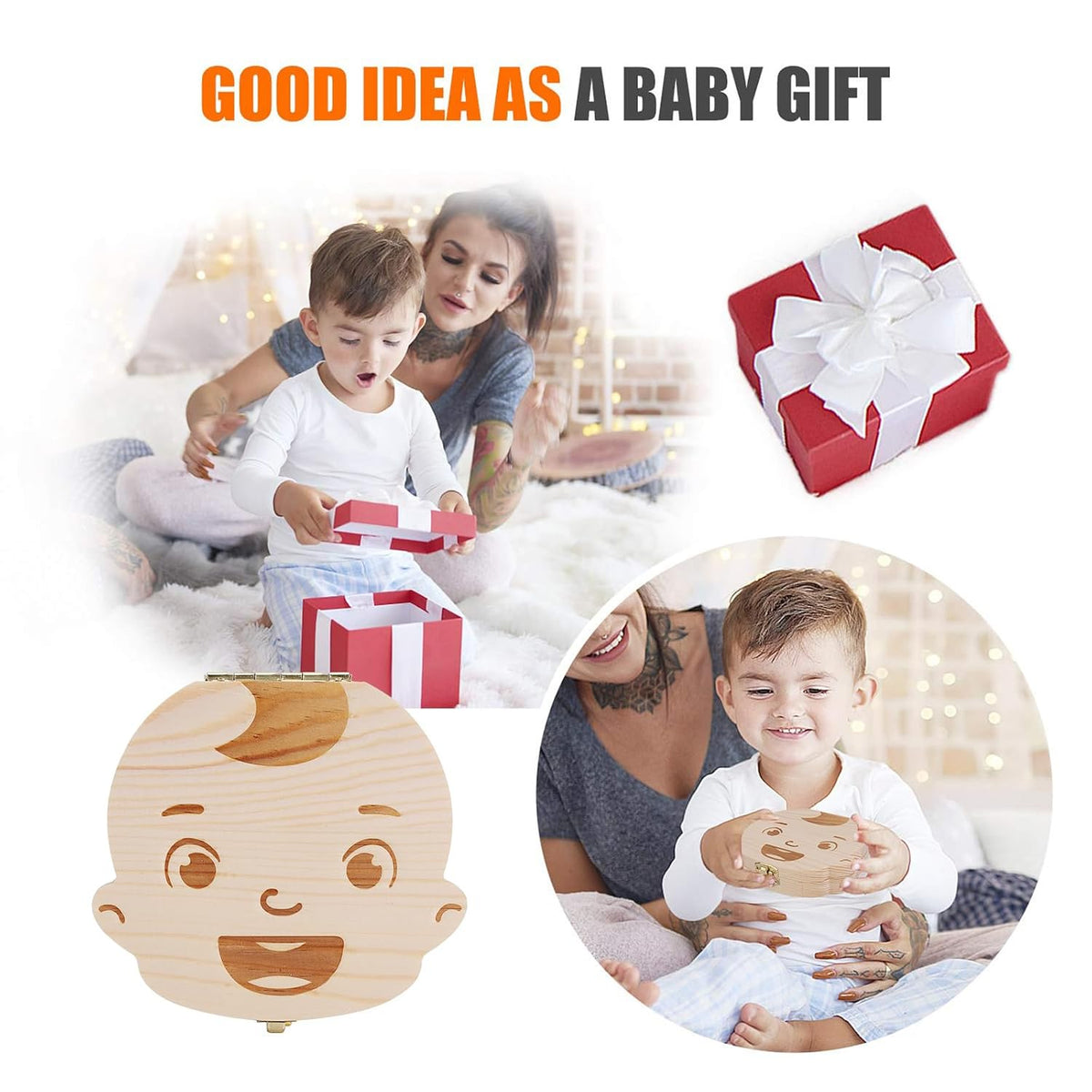 Wooden Baby Tooth Keepsake Box - Children's Tooth Organizer with Tweezers for Cherished Memories (Boy)