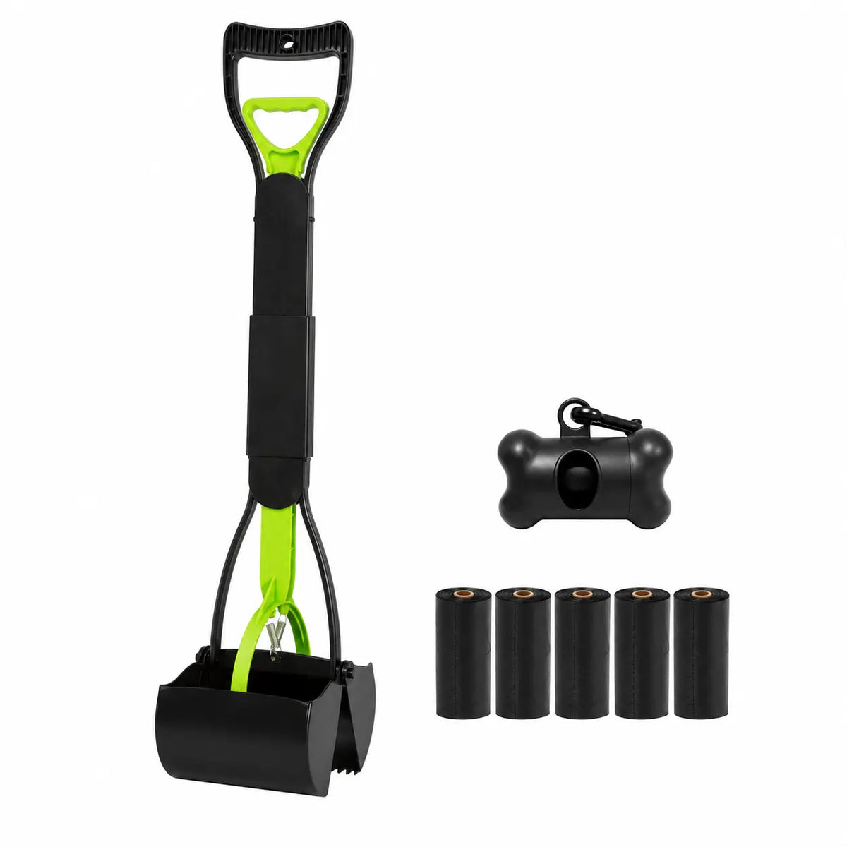 Effortless Outdoor Cleanup with Our Heavy-Duty Manual Plastic Dog Waste Scooper – Long Handle & Portable Bag Box Included