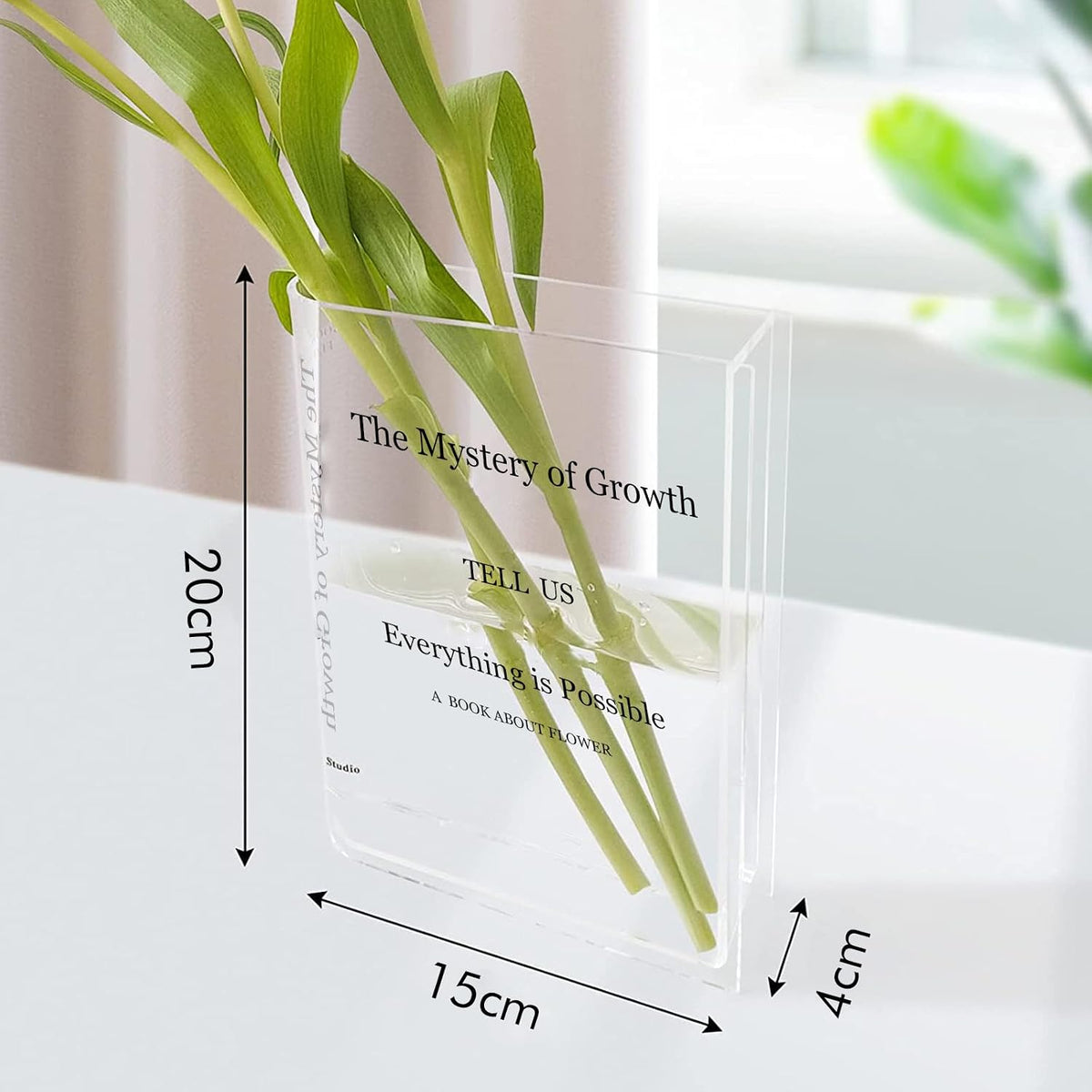 Flower Book Vase - Acrylic Book Vase 'The Mystery of Growth' for Flowers