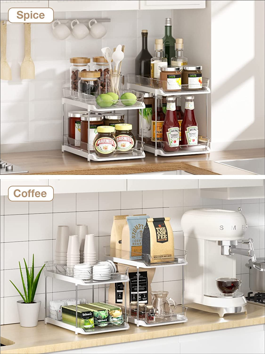Maximize Your Space with the 2 Pack Under Sink Organizers - 2 Tier Sliding Storage Solution for Kitchen and Bathroom