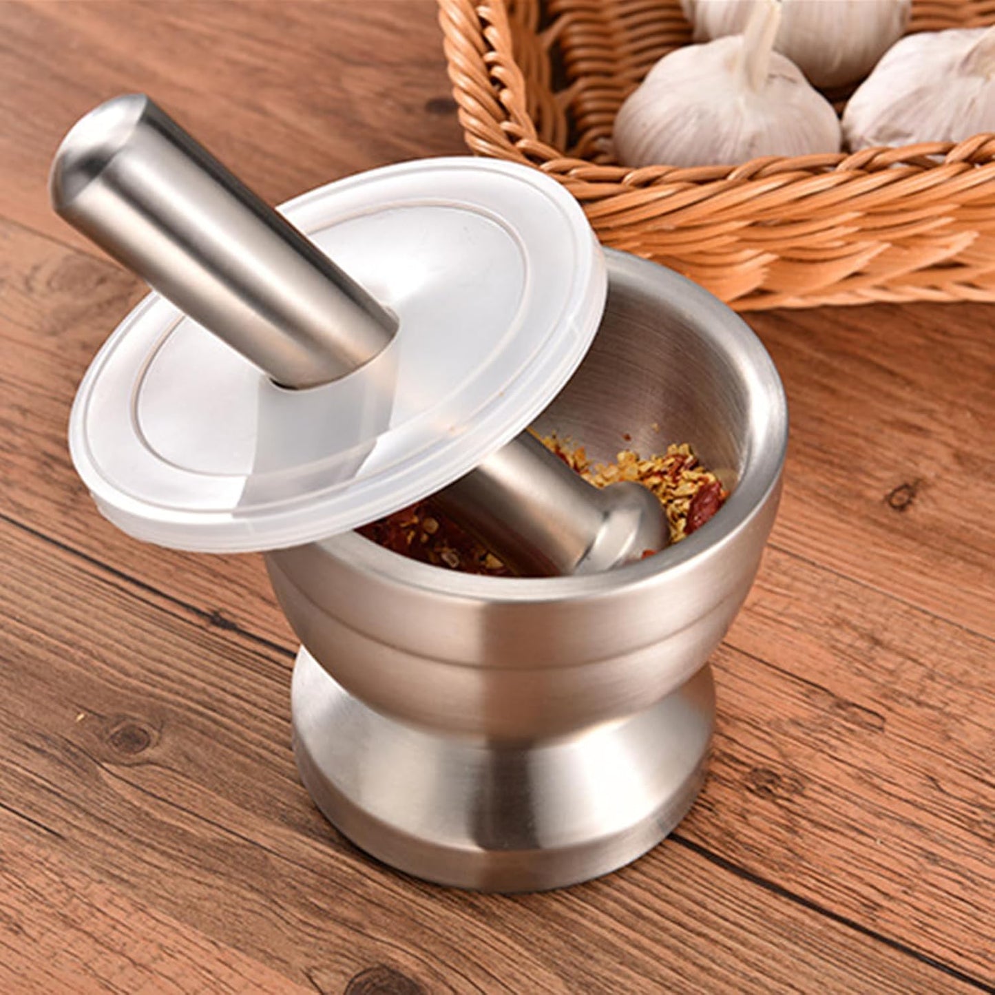 Mortar and Pestle Sets 18/8 Brushed Stainless Steel Spice Grinder Pill Crusher Molcajete Herb Bowl