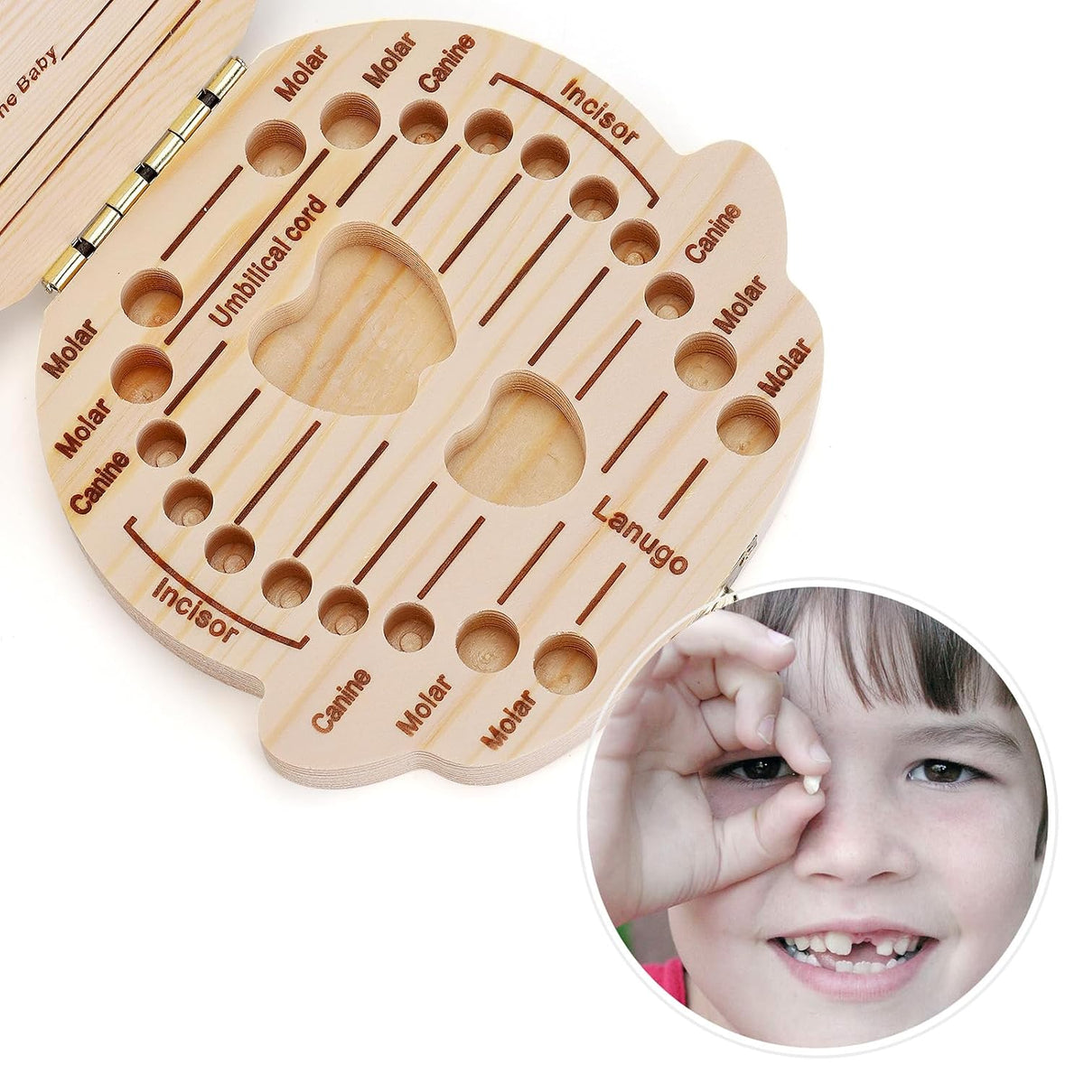 Wooden Baby Tooth Keepsake Box - Children's Tooth Organizer with Tweezers for Cherished Memories (Boy)