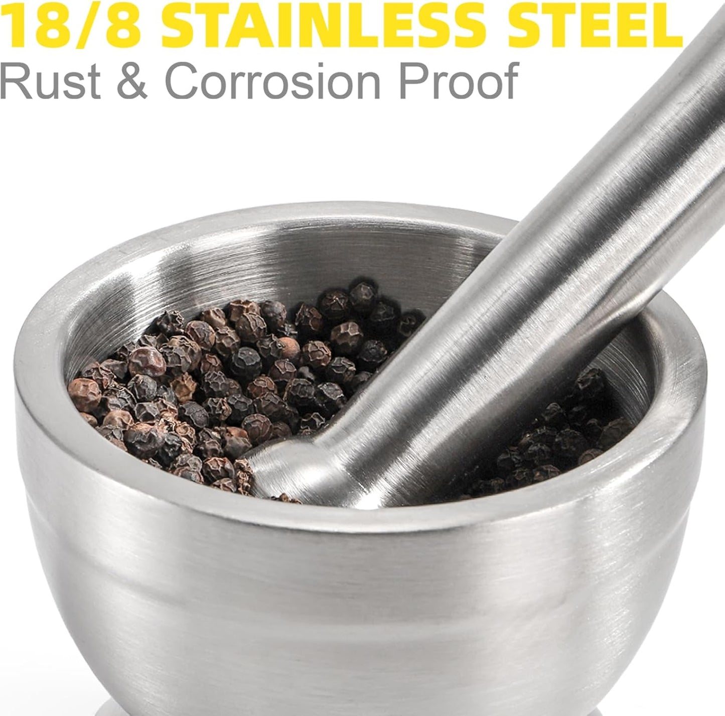 Mortar and Pestle Sets 18/8 Brushed Stainless Steel Spice Grinder Pill Crusher Molcajete Herb Bowl