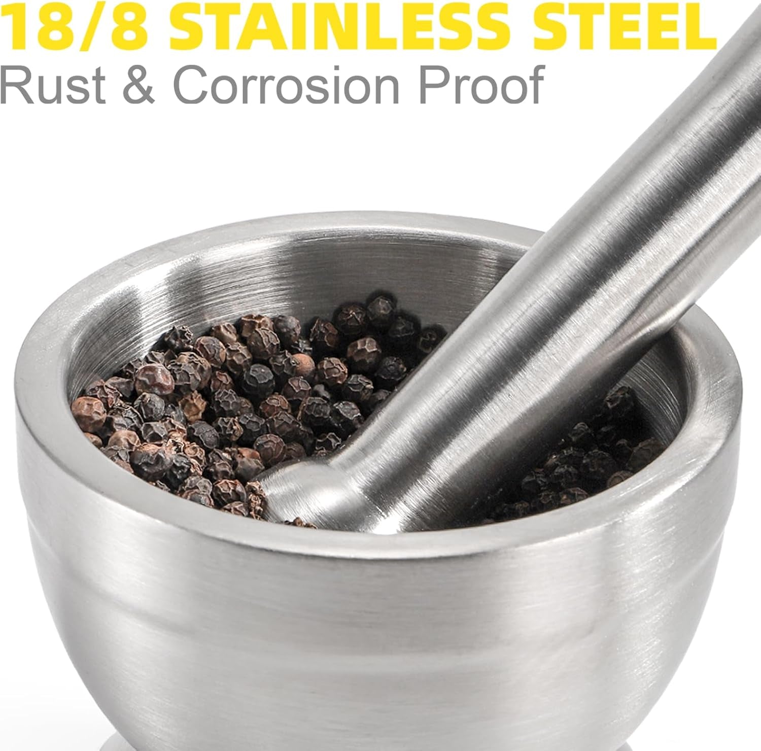 Mortar and Pestle Sets 18/8 Brushed Stainless Steel Spice Grinder Pill Crusher Molcajete Herb Bowl