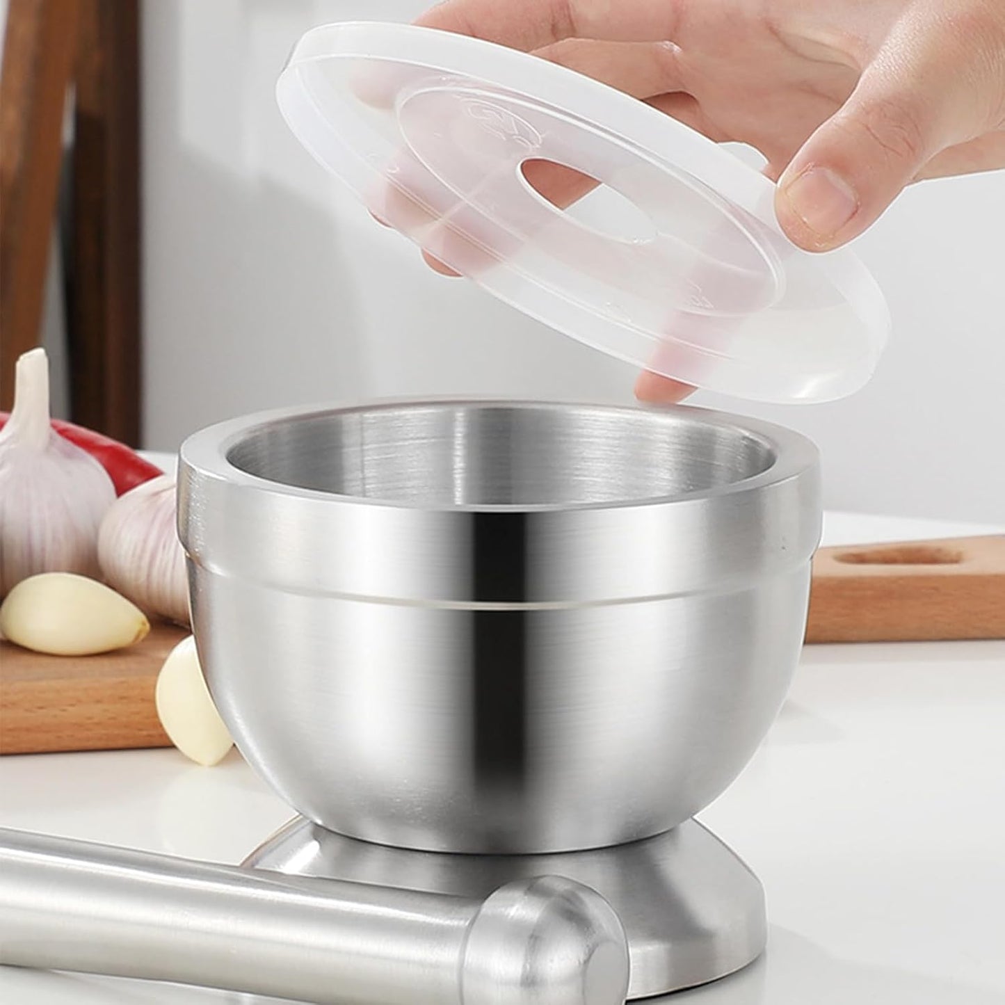 Mortar and Pestle Sets 18/8 Brushed Stainless Steel Spice Grinder Pill Crusher Molcajete Herb Bowl