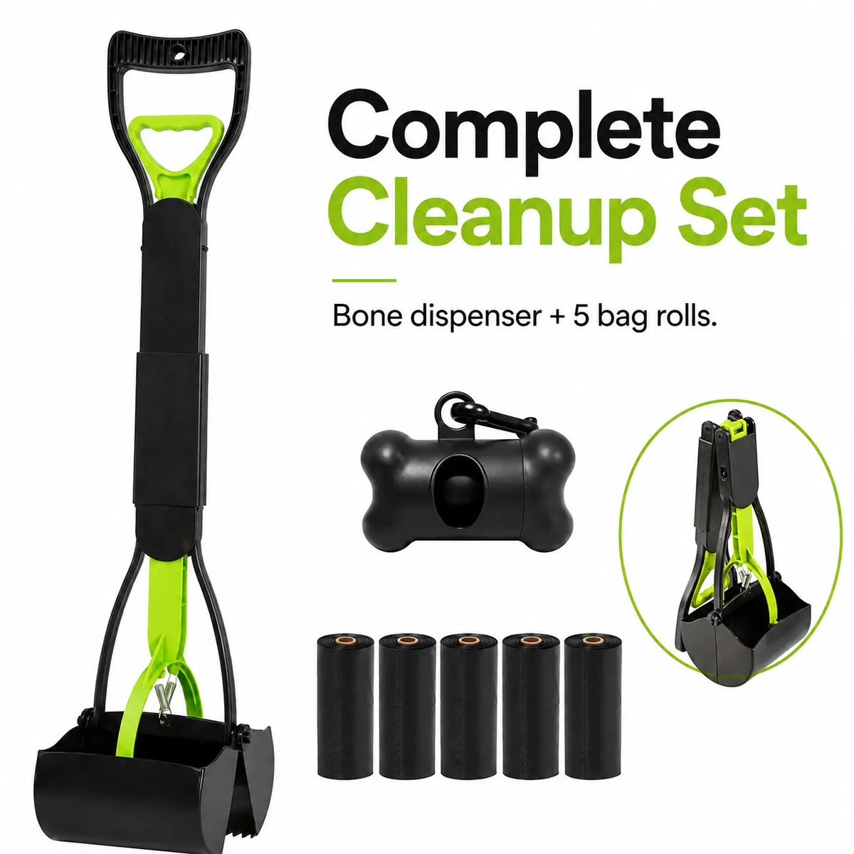 Effortless Outdoor Cleanup with Our Heavy-Duty Manual Plastic Dog Waste Scooper – Long Handle & Portable Bag Box Included
