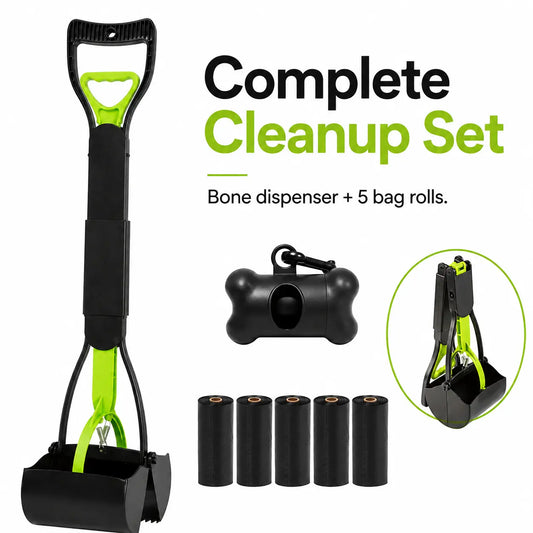 Effortless Outdoor Cleanup with Our Heavy-Duty Manual Plastic Dog Waste Scooper – Long Handle & Portable Bag Box Included