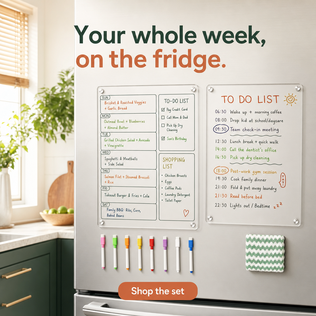 Elevate Your Meal Planning with Our Set of 2 Acrylic Weekly Planners for Refrigerator – Effortless Organization & Style
