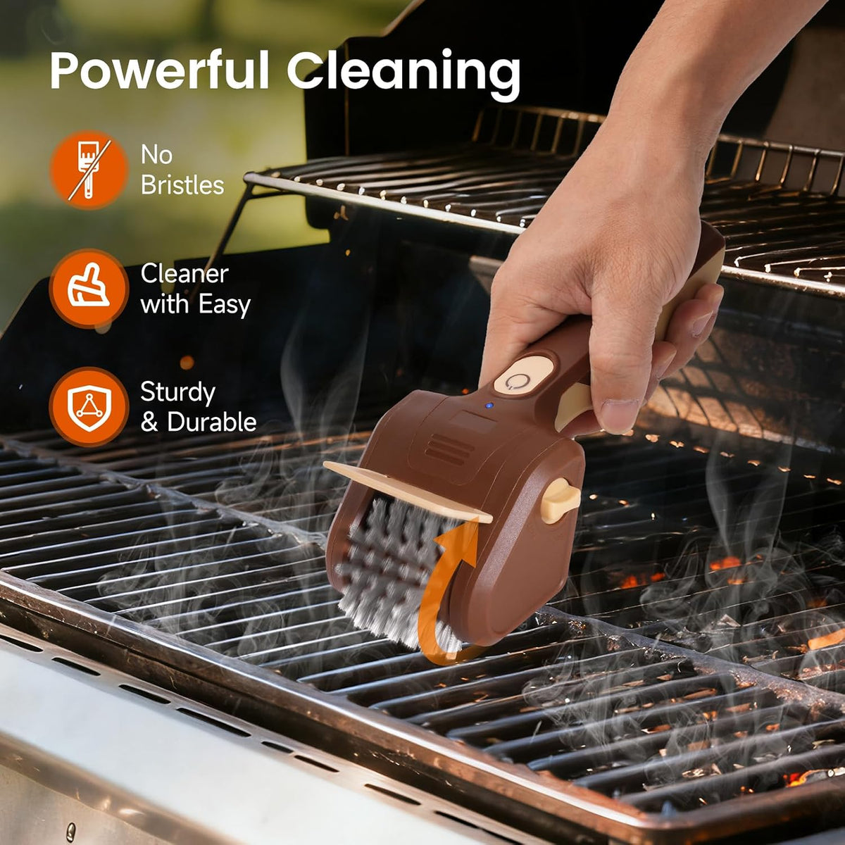 Electric Grill Brush, Cordless Rechargeable BBQ Cleaner with 700 RPM Power | Stainless Steel Mesh Head with Detachable, Dishwasher-Safe Scrubber for Outdoor Barbecue Grill Cleaning