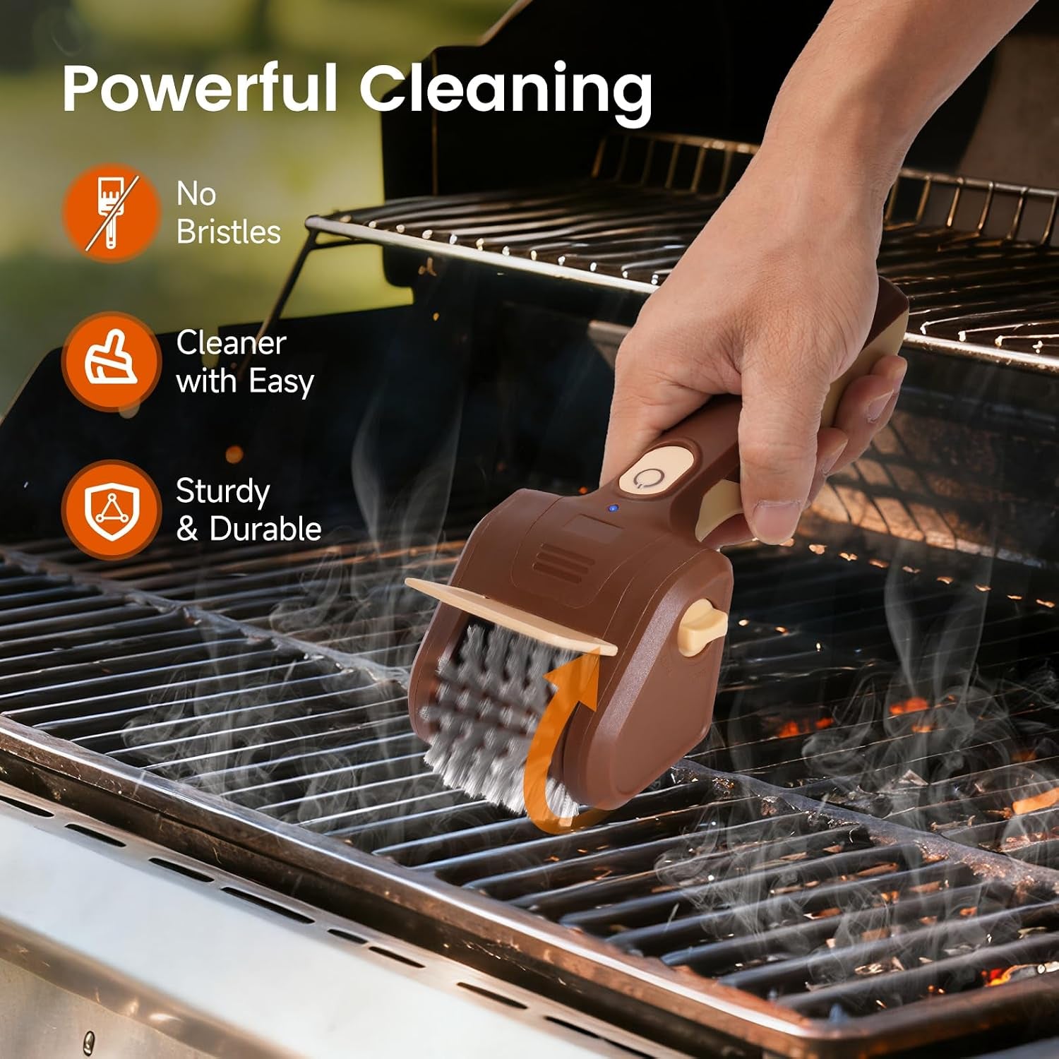 Electric Grill Brush, Cordless Rechargeable BBQ Cleaner with 700 RPM Power | Stainless Steel Mesh Head with Detachable, Dishwasher-Safe Scrubber for Outdoor Barbecue Grill Cleaning