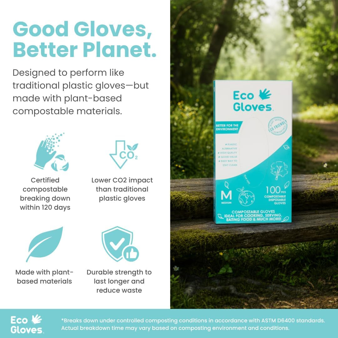 Plant-Based Compostable Eco-Friendly Gloves for Food Prep & Cleaning