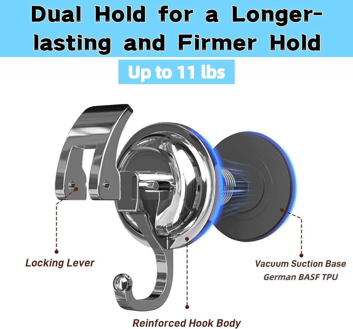 Stylish Silver Suction Cup Hooks - Set of 2 for Effortless Wreath and Bathroom Organization