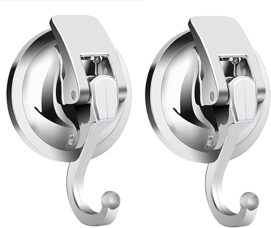 Stylish Silver Suction Cup Hooks - Set of 2 for Effortless Wreath and Bathroom Organization
