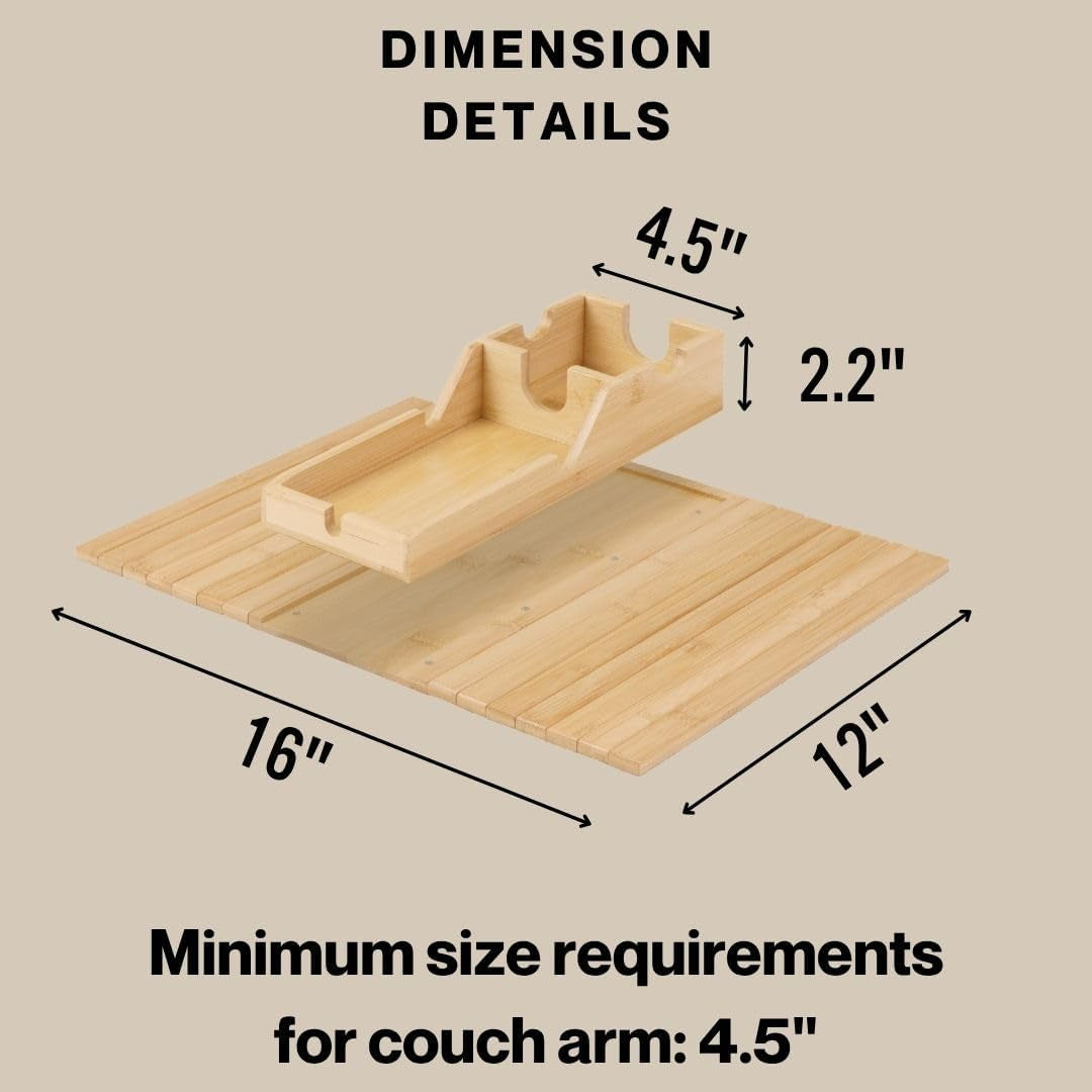 Stylish Bamboo Sofa Arm Table with Versatile Removable Tray and Convenient Cup Holder
