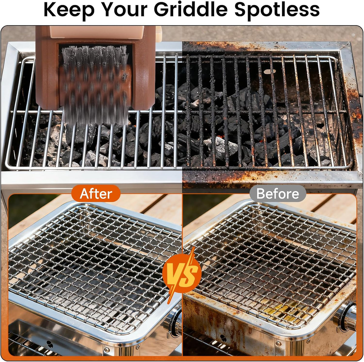 Electric Grill Brush, Cordless Rechargeable BBQ Cleaner with 700 RPM Power | Stainless Steel Mesh Head with Detachable, Dishwasher-Safe Scrubber for Outdoor Barbecue Grill Cleaning