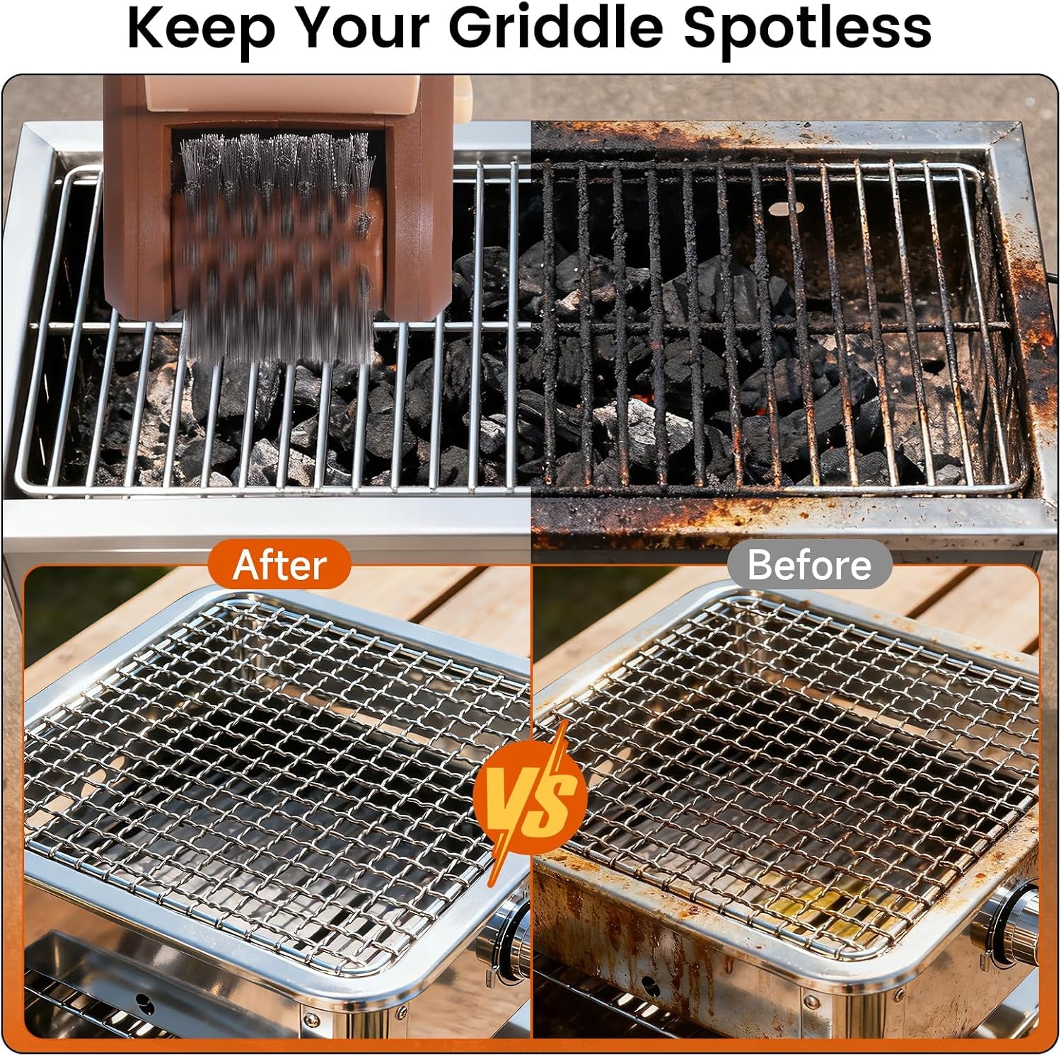 Electric Grill Brush, Cordless Rechargeable BBQ Cleaner with 700 RPM Power | Stainless Steel Mesh Head with Detachable, Dishwasher-Safe Scrubber for Outdoor Barbecue Grill Cleaning