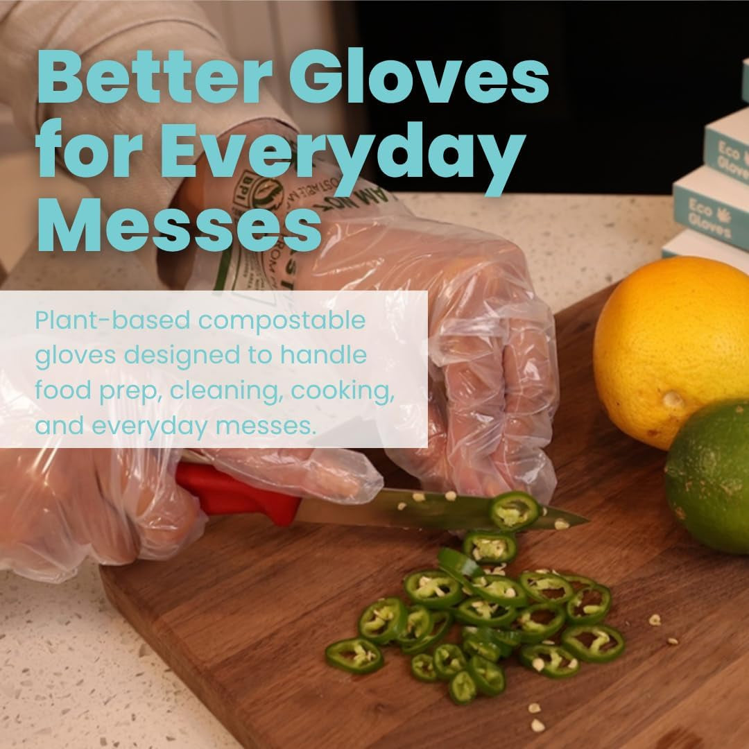 Plant-Based Compostable Eco-Friendly Gloves for Food Prep & Cleaning