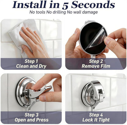 Stylish Silver Suction Cup Hooks - Set of 2 for Effortless Wreath and Bathroom Organization