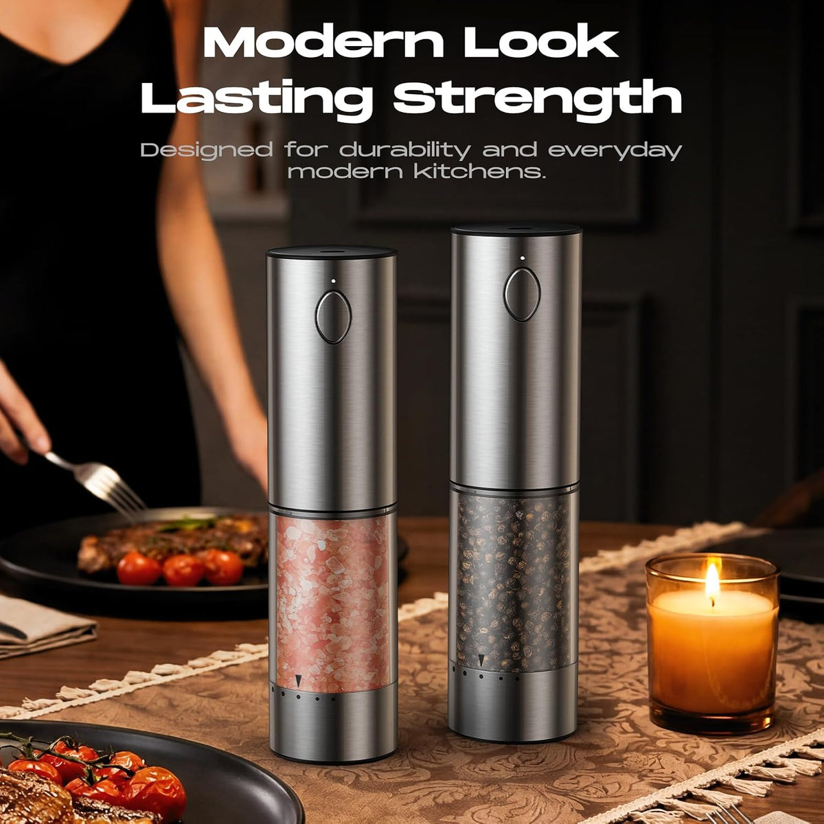 Elevate Your Cooking with the Rechargeable Automatic Electric Salt and Pepper Grinder Set - Adjustable Coarseness & Sleek Stainless Steel Design