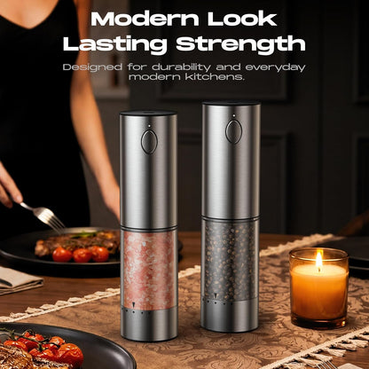 Elevate Your Cooking with the Rechargeable Automatic Electric Salt and Pepper Grinder Set - Adjustable Coarseness & Sleek Stainless Steel Design