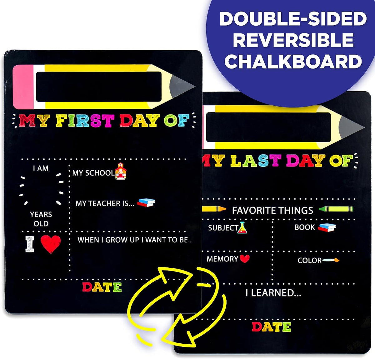 Double-Sided Chalkboard Sign for First and Last Day of School, 12 x 16 Inches