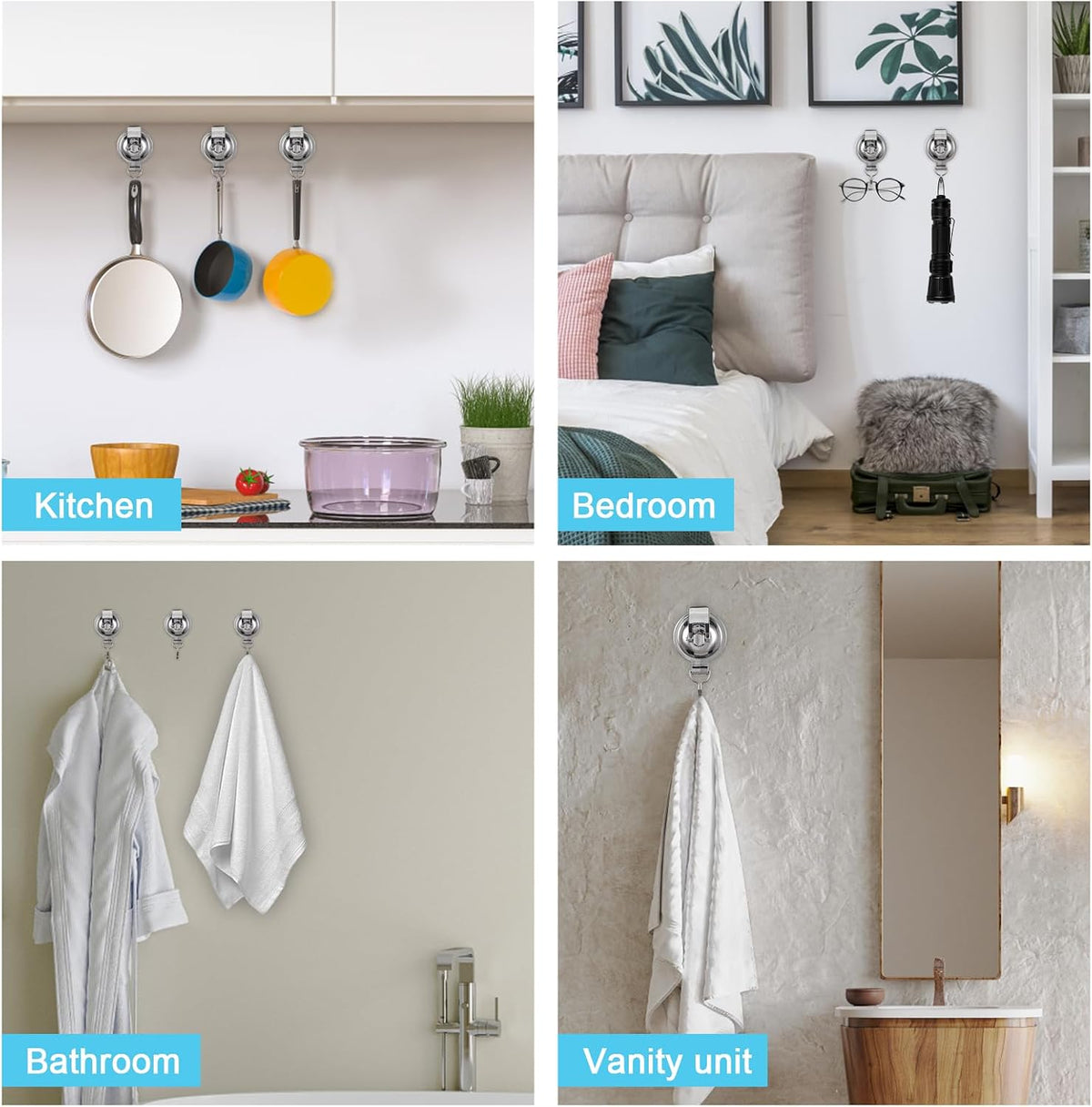 Stylish Silver Suction Cup Hooks - Set of 2 for Effortless Wreath and Bathroom Organization