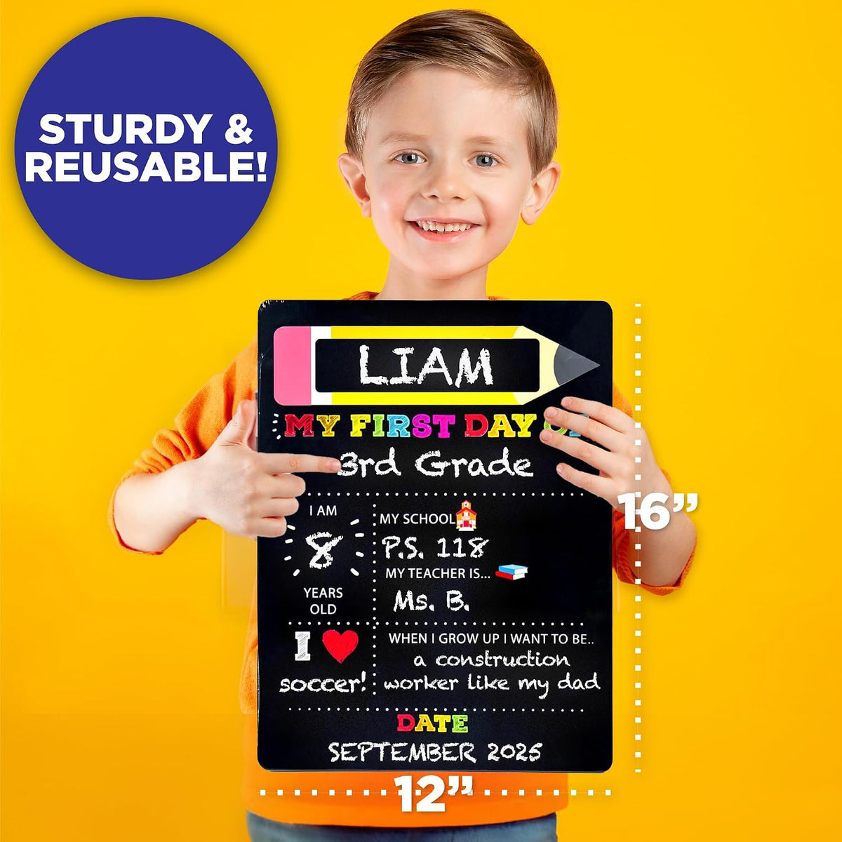 Double-Sided Chalkboard Sign for First and Last Day of School, 12 x 16 Inches