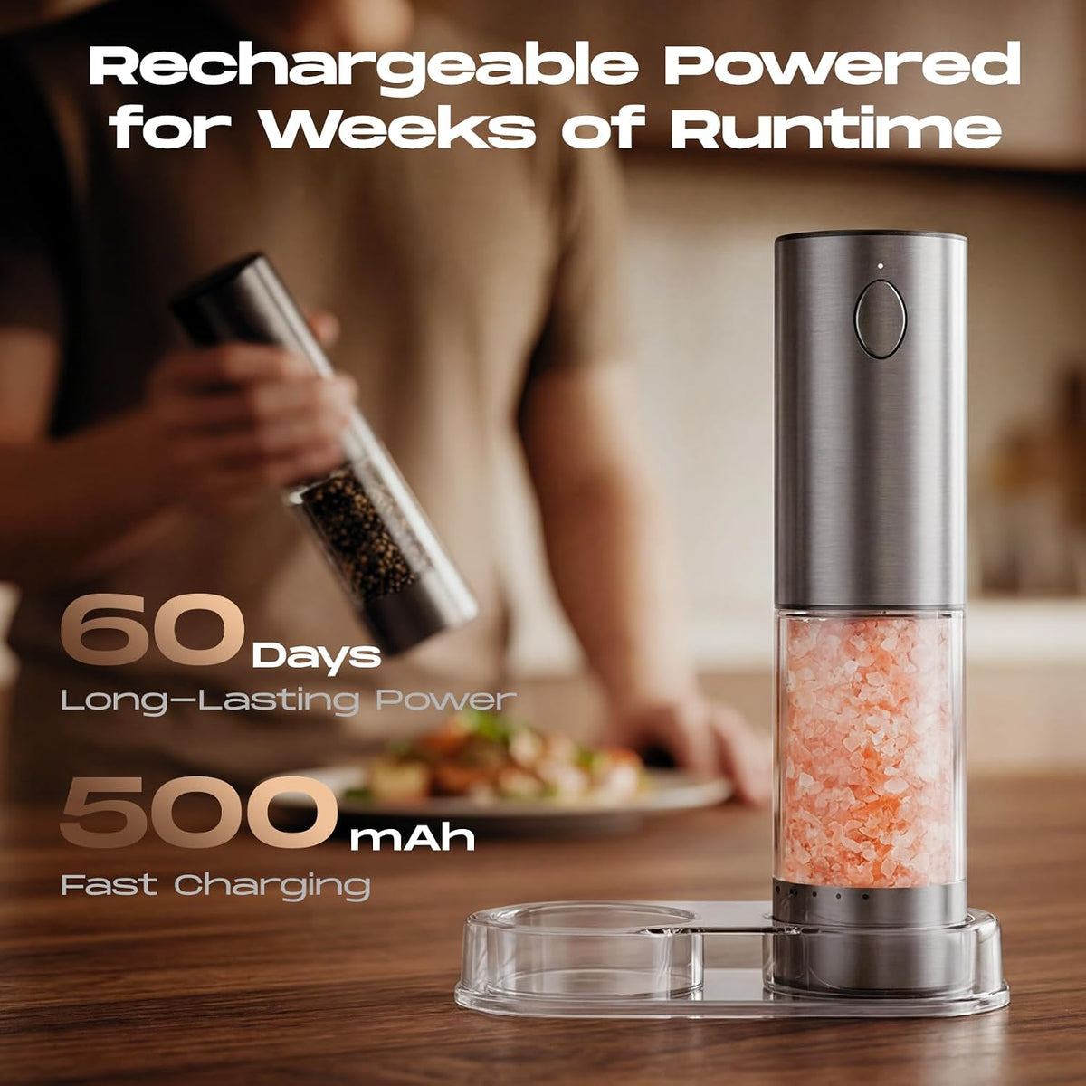 Elevate Your Cooking with the Rechargeable Automatic Electric Salt and Pepper Grinder Set - Adjustable Coarseness & Sleek Stainless Steel Design