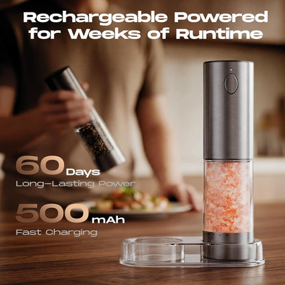 Elevate Your Cooking with the Rechargeable Automatic Electric Salt and Pepper Grinder Set - Adjustable Coarseness & Sleek Stainless Steel Design