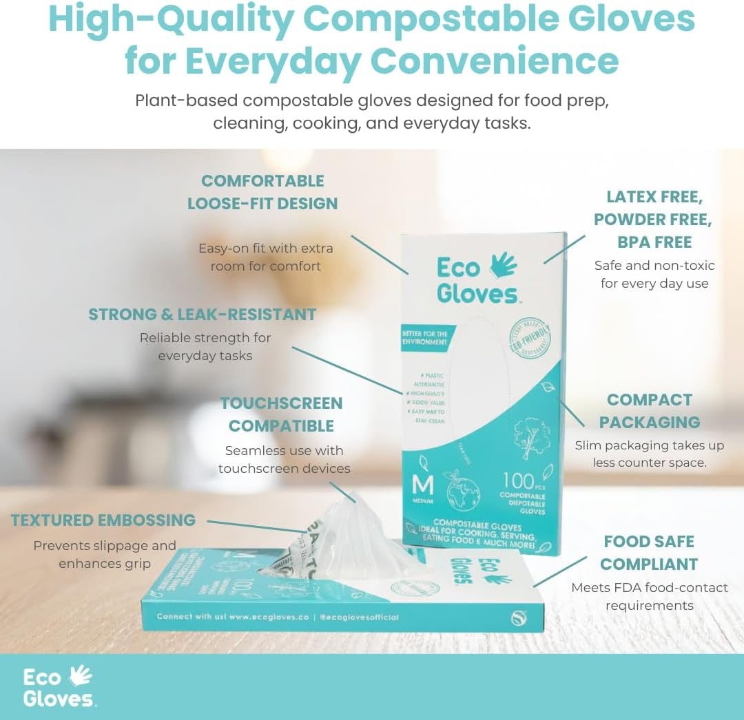 Plant-Based Compostable Eco-Friendly Gloves for Food Prep & Cleaning