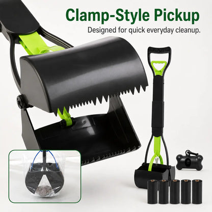 Effortless Outdoor Cleanup with Our Heavy-Duty Manual Plastic Dog Waste Scooper – Long Handle & Portable Bag Box Included
