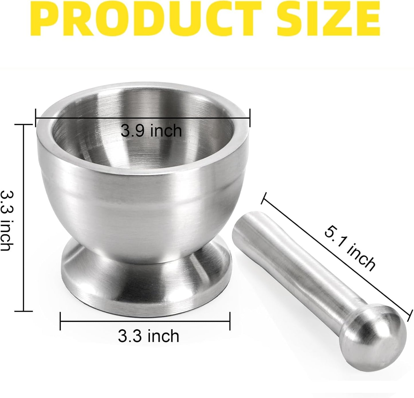 Mortar and Pestle Sets 18/8 Brushed Stainless Steel Spice Grinder Pill Crusher Molcajete Herb Bowl