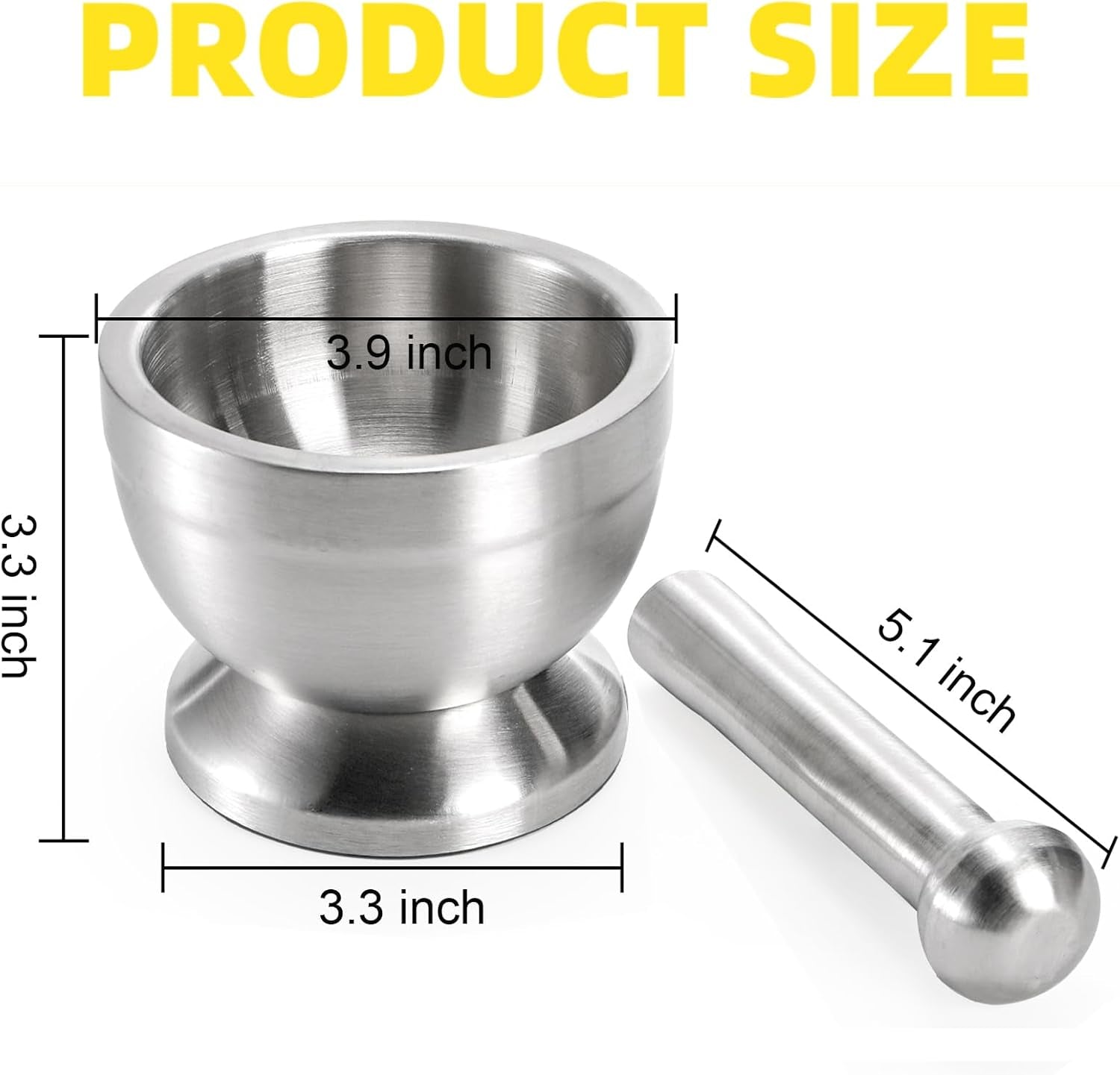 Mortar and Pestle Sets 18/8 Brushed Stainless Steel Spice Grinder Pill Crusher Molcajete Herb Bowl