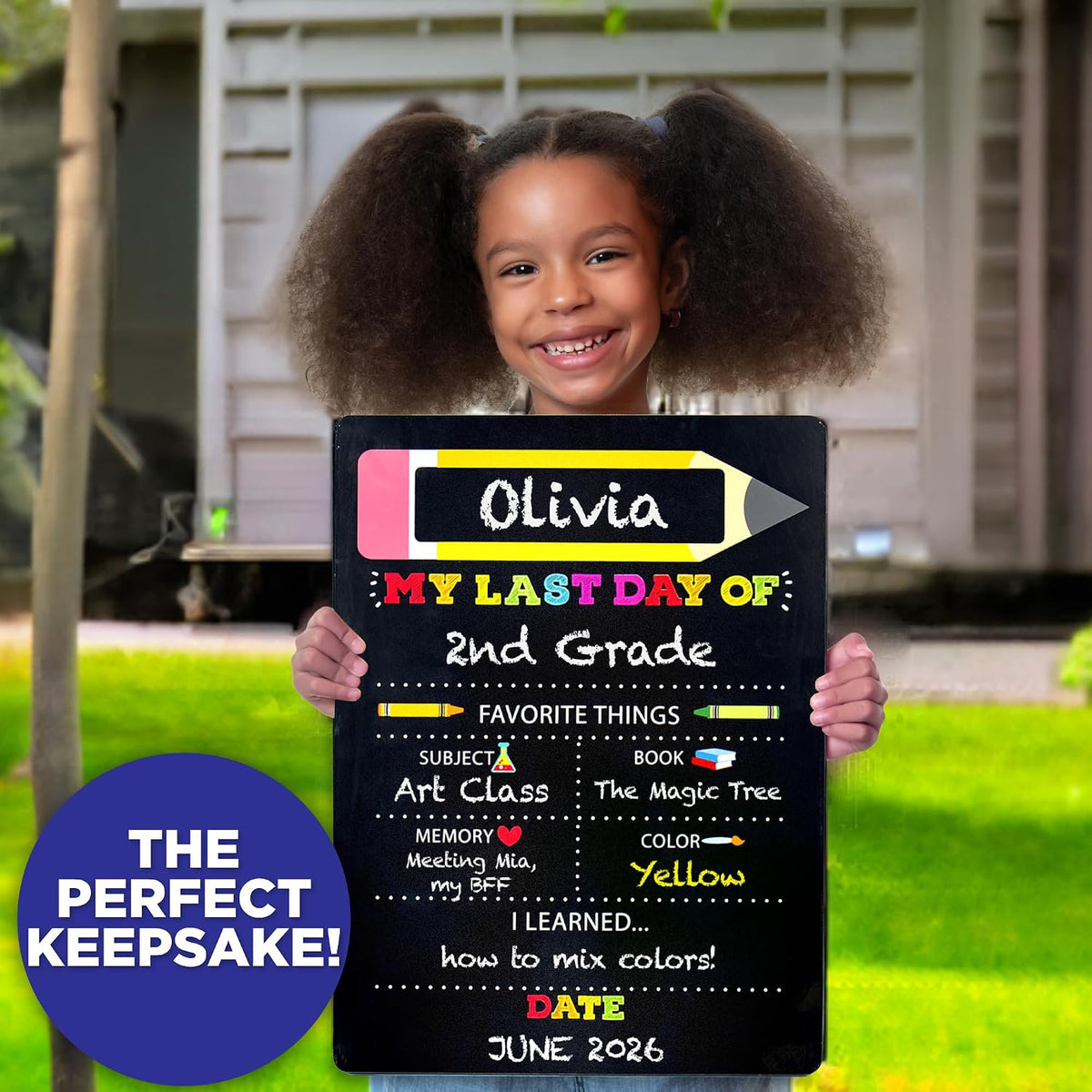 Double-Sided Chalkboard Sign for First and Last Day of School, 12 x 16 Inches