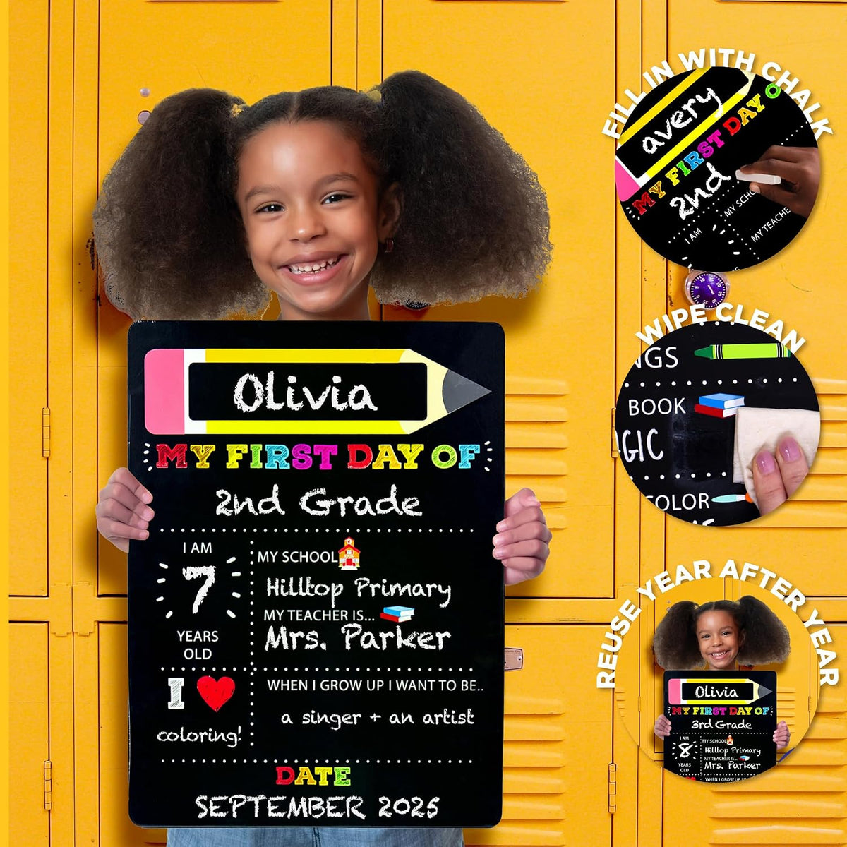 Double-Sided Chalkboard Sign for First and Last Day of School, 12 x 16 Inches