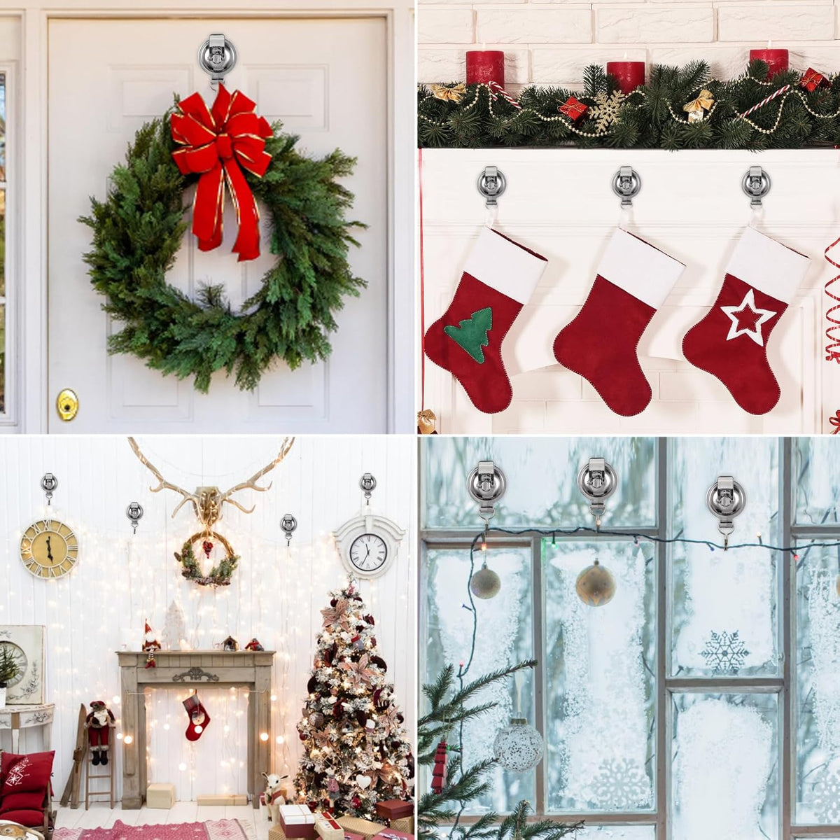 Stylish Silver Suction Cup Hooks - Set of 2 for Effortless Wreath and Bathroom Organization