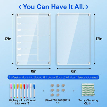 Elevate Your Meal Planning with Our Set of 2 Acrylic Weekly Planners for Refrigerator – Effortless Organization & Style