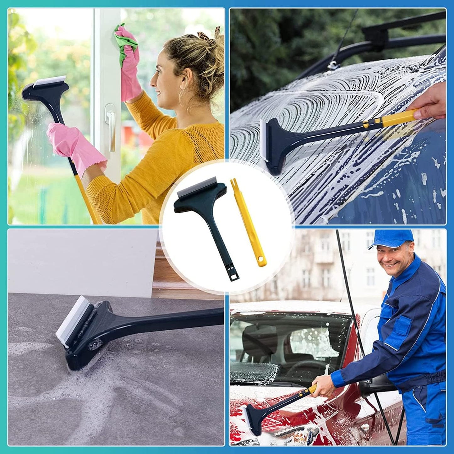 Revolutionary 2-in-1 Extendable Window Cleaning Brush for Effortless Wet and Dry Cleaning in Vibrant Green and Yellow