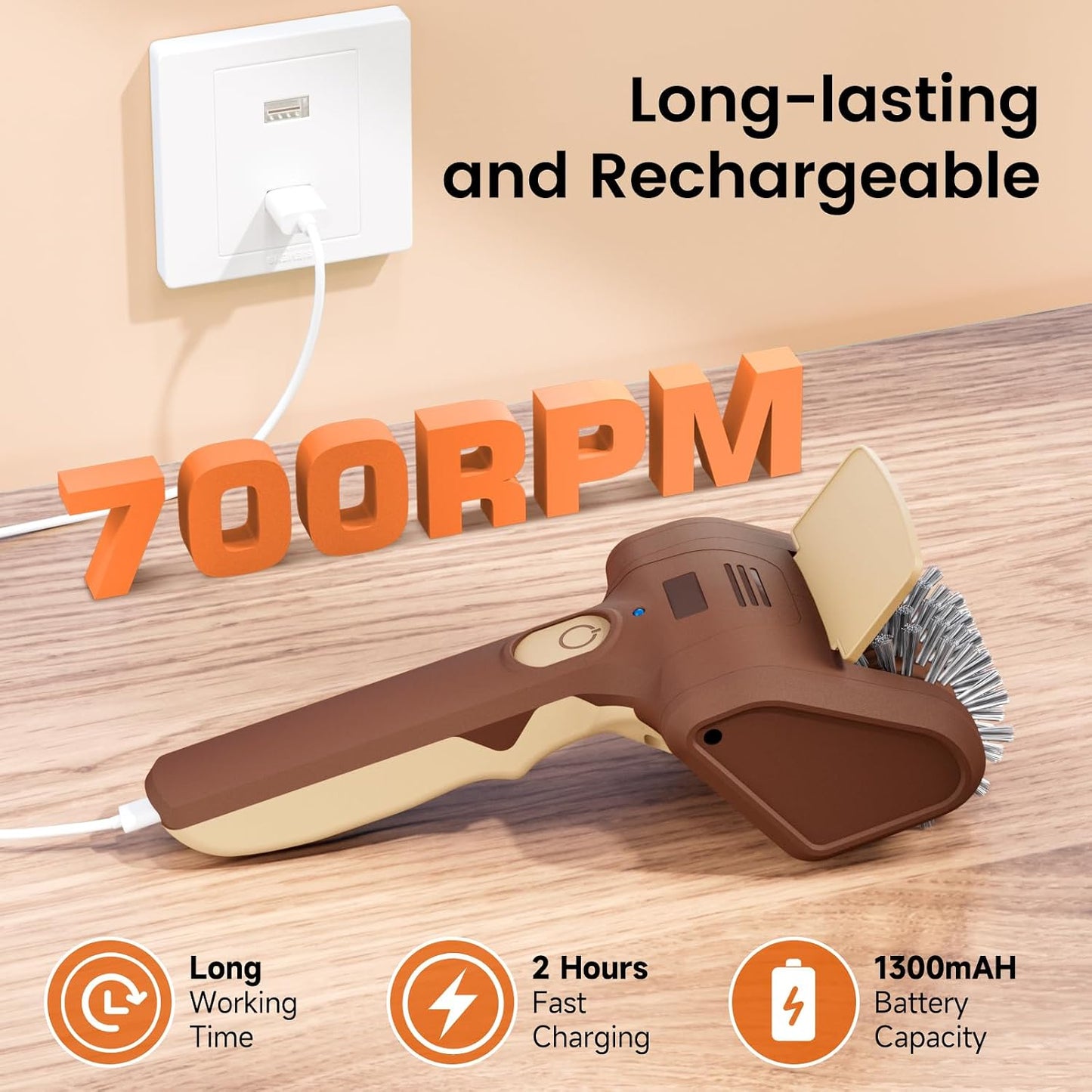 Electric Grill Brush, Cordless Rechargeable BBQ Cleaner with 700 RPM Power | Stainless Steel Mesh Head with Detachable, Dishwasher-Safe Scrubber for Outdoor Barbecue Grill Cleaning
