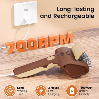 Electric Grill Brush, Cordless Rechargeable BBQ Cleaner with 700 RPM Power | Stainless Steel Mesh Head with Detachable, Dishwasher-Safe Scrubber for Outdoor Barbecue Grill Cleaning