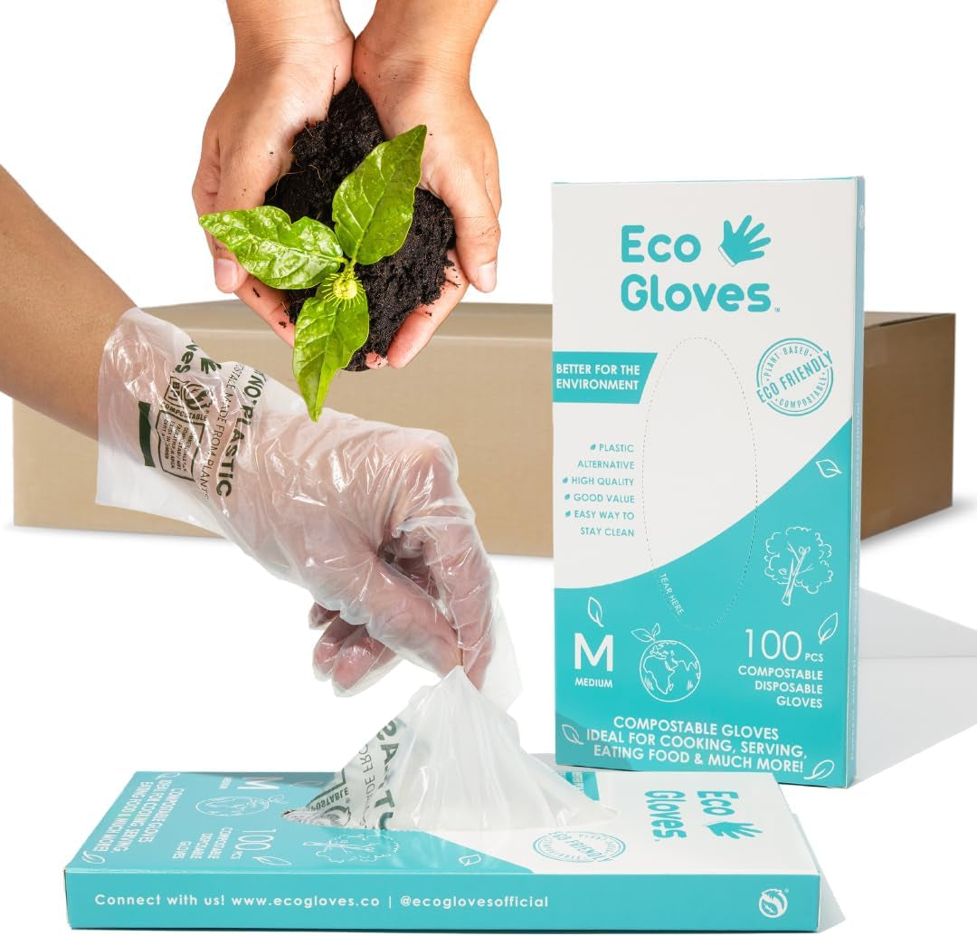 Plant-Based Compostable Eco-Friendly Gloves for Food Prep & Cleaning