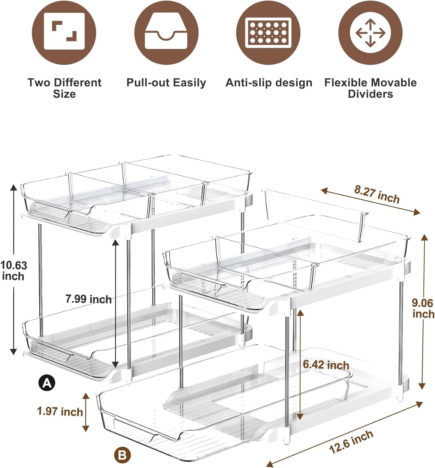 Maximize Your Space with the 2 Pack Under Sink Organizers - 2 Tier Sliding Storage Solution for Kitchen and Bathroom