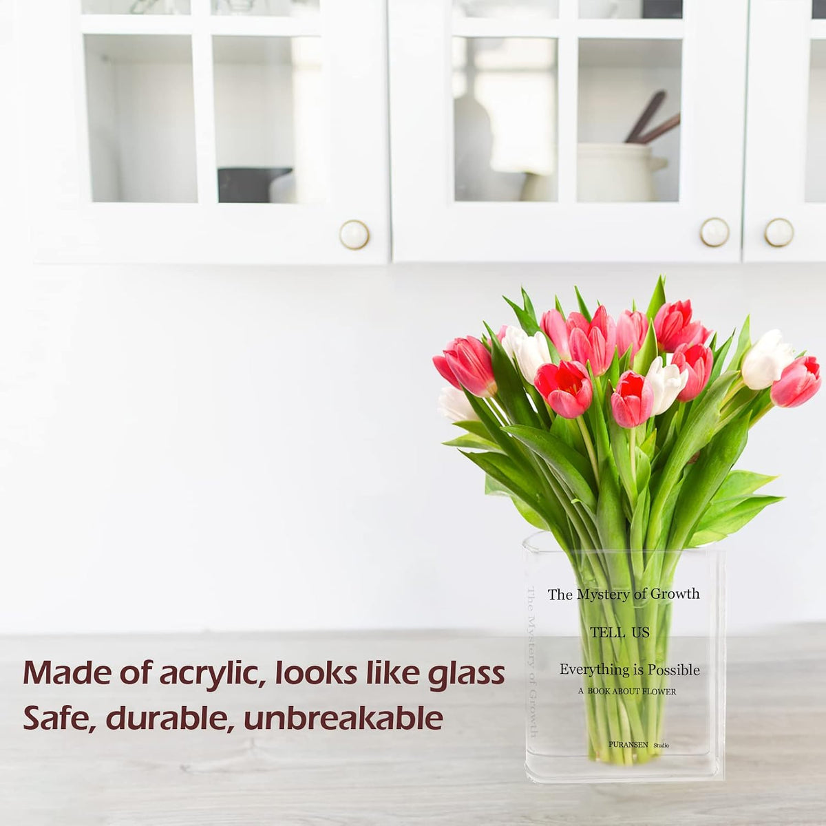 Flower Book Vase - Acrylic Book Vase 'The Mystery of Growth' for Flowers