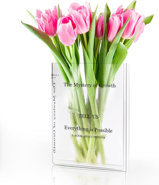 Flower Book Vase - Acrylic Book Vase 'The Mystery of Growth' for Flowers