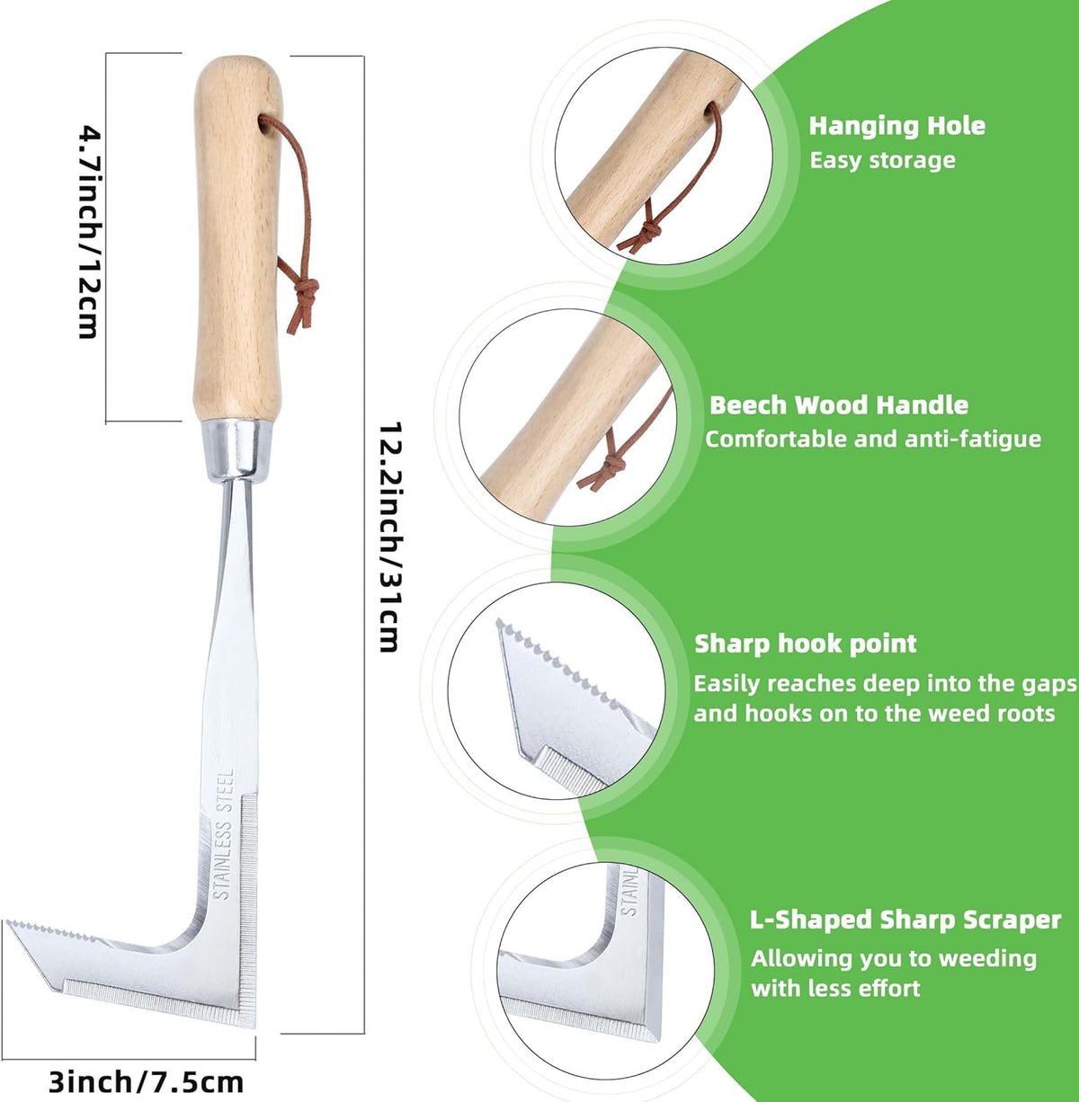 Crack Weeder, Stainless Steel Crevice Weeding Tool, Weeder Tool | L-Shaped Side-Walk Weed Puller Spatula, Efficient Manual Weeder for Sidewalk, Paver, Narrow and Wall Gaps, Walkway Edging