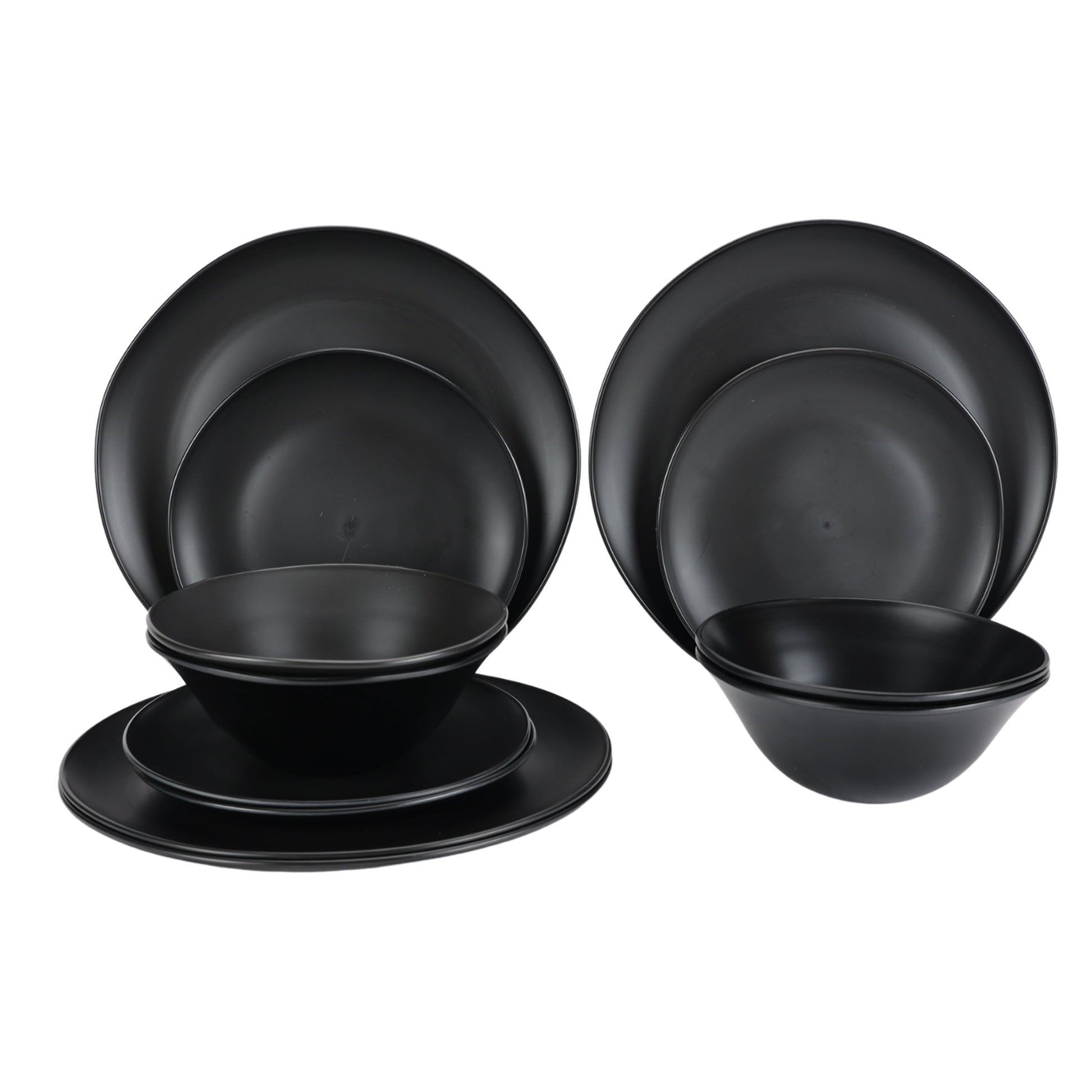 Black 12-Piece Eco-Friendly Recycled Plastic Dinnerware Set
