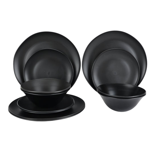 Black 12-Piece Eco-Friendly Recycled Plastic Dinnerware Set