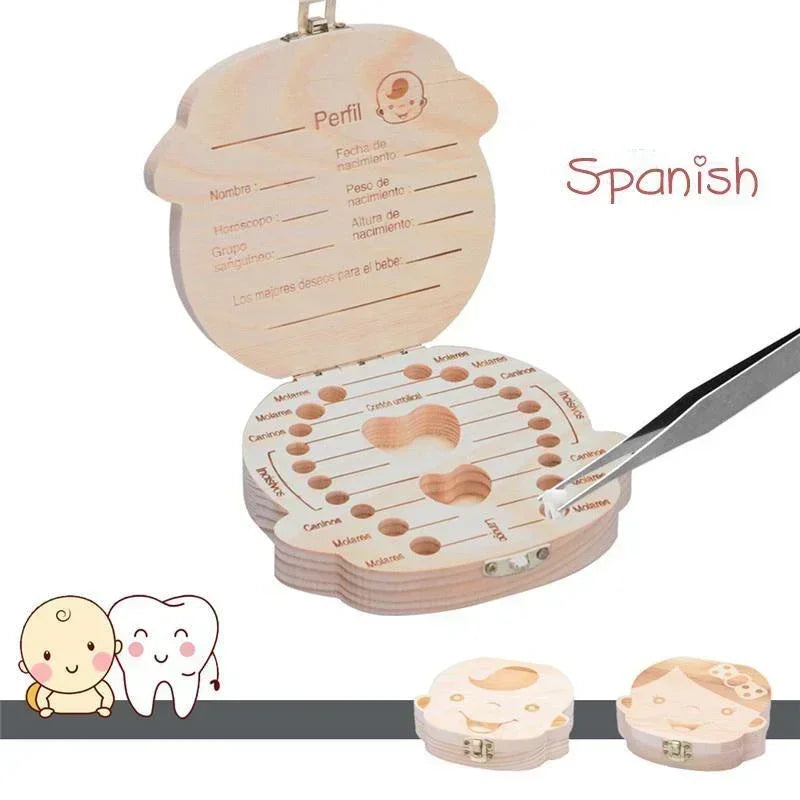 Cherish Your Child's Milestones with Our Adorable Spanish Wooden Baby Tooth Box - Perfect Souvenir Gift for Boys and Girls!