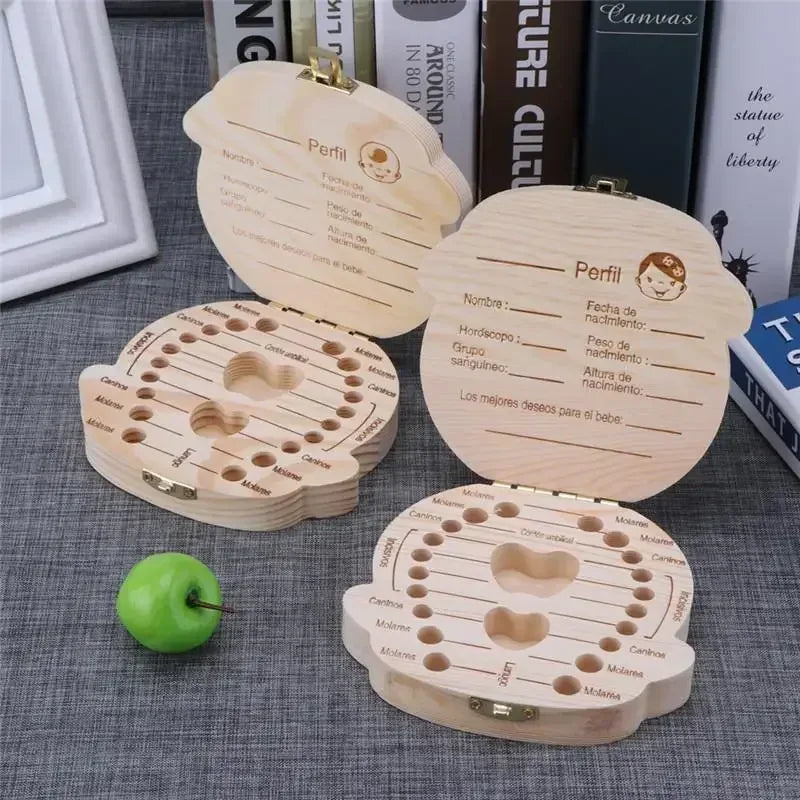 Cherish Your Child's Milestones with Our Adorable Spanish Wooden Baby Tooth Box - Perfect Souvenir Gift for Boys and Girls!